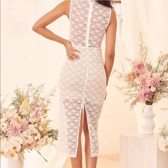 Lulus White Lace Mock Neck Midi Dress White Size L - Picture 4 of 10